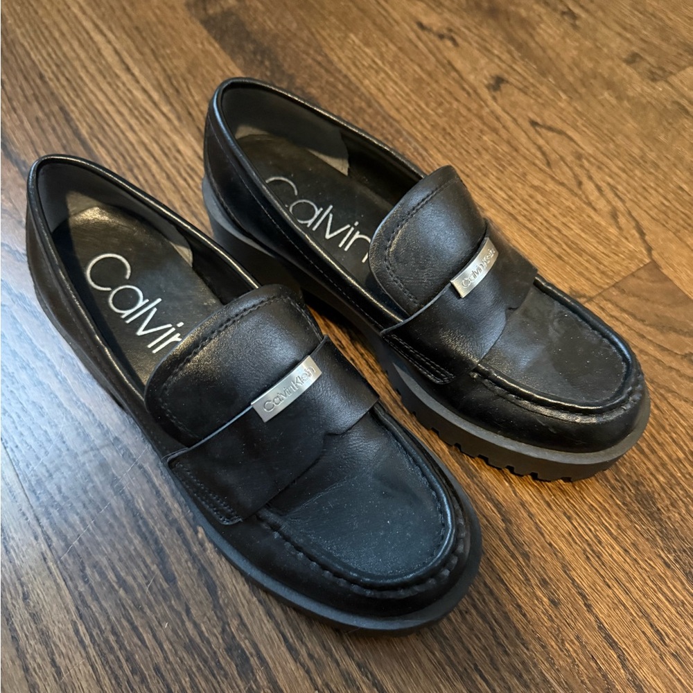 Calvin Klein Black Leather Slip-On Loafers